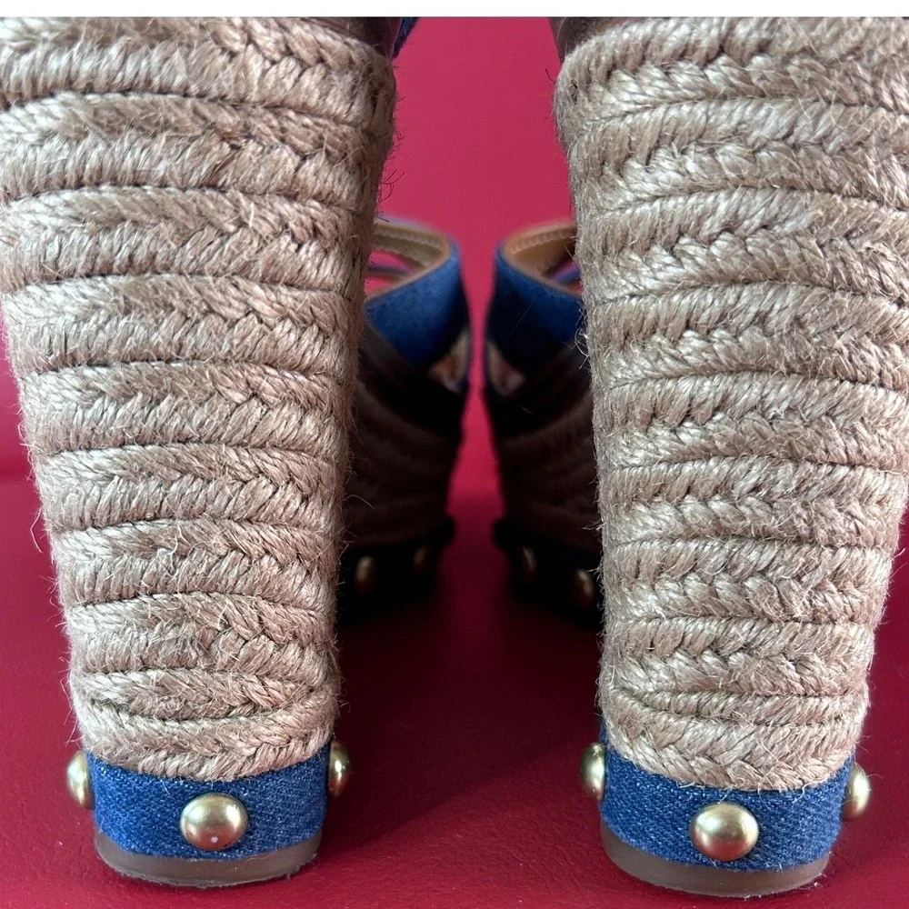 Vince Camuto Women's Denim Espadrille Wedge Sandals Studded Platform Poula 7.5 - Picture 8 of 12